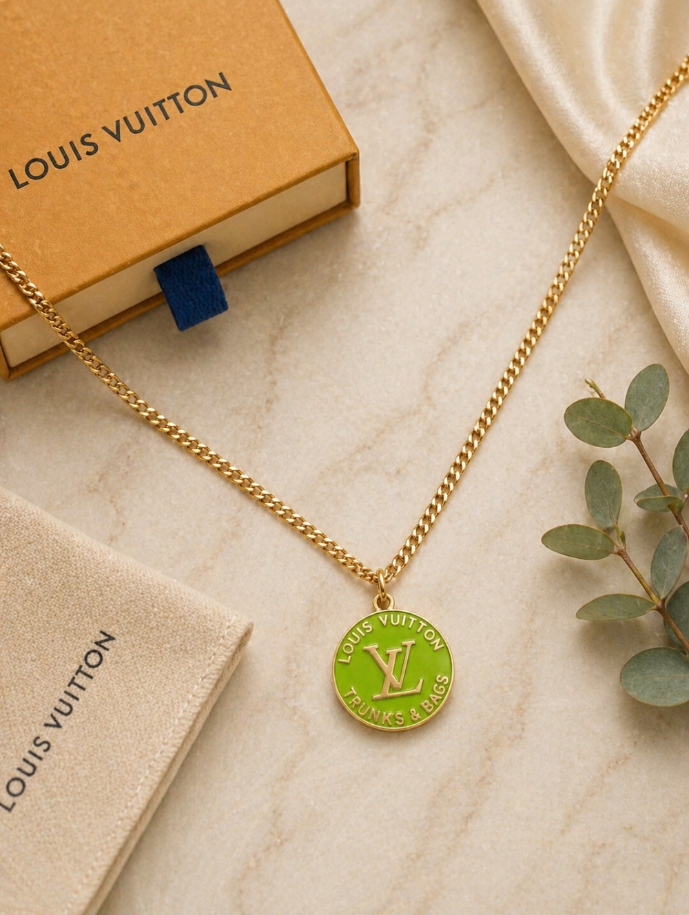 One-of-a-Kind Upcycled Louis Vuitton Green Enamel Medallion Necklace ✨